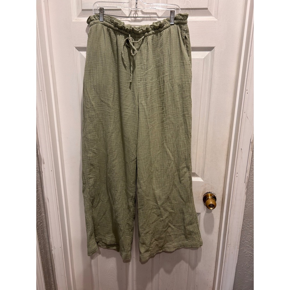 Universal Thread Sage Green Cotton Gauze Wide Leg Pants Womens Large High Rise